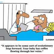 It appears to be some sort of evolutionary leap forward. Your baby has coffee flowing through her veins.