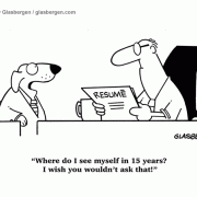 Dog Cartoons: job interview, longevity, HR, job interview questions