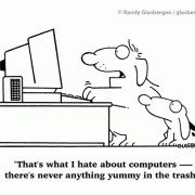 Dog Cartoons: dog on computer, dog food, bad dogs.