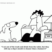 dog cartoons, dogs, I eat out of the trash and drink from the toilet, but they still say a dog's mouth is cleaner than a human's, dog ownership, pets, bad habits.