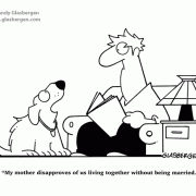 Dog Cartoons, cartoons about dogs, living together, not married, family, mothers, parents, morality, disapproval.