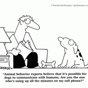 Dog cartoons, cartoons about dogs, cell phones, communication, telepathy, dog owner, dog, dog research, dog behavior.