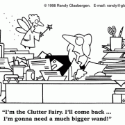 Clutter Cartoons: disorganized, desk clutter, cleaning clutter, declutter, hoarding, clearing office clutter, buried in paperwork, buried in clutter, cartoons about cubicle clutter, clean up, messy office, messy desk, sloppy, messy coworker, office cleanup, offie cleaning, records management, managing paperwork, filing papers, organize, bigger wand, magic wand, filing systems, fire hazard, Clutter Fairy.