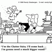 Clutter Cartoons: disorganized, desk clutter, cleaning clutter, declutter, hoarding, clearing office clutter, buried in paperwork, buried in clutter, cartoons about cubicle clutter, clean up, messy office, messy desk, sloppy, messy coworker, office cleanup, offie cleaning, records management, managing paperwork, filing papers, organize, bigger wand, magic wand, filing systems, fire hazard, Clutter Fairy. 
