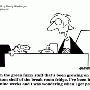 Coffee Break Cartoons:cartoons about snacking at work,   coffee comics, coffee jokes, refreshment, office kitchen, office refrigerator, spoiled food, break room, office snacking, eating at work, snacking at work, lunch at your desk.