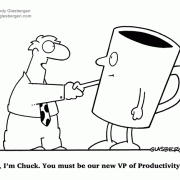Coffee Break Cartoons: coffee comics, coffee cartoons, cartoons about coffee drinkers, coffee jokes, refreshment, supersize coffee, large coffee, vice president, VP, productivity.