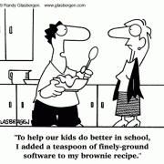 Computer Cartoons: home computer, personal computer, software, education software. 