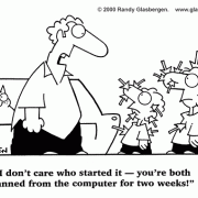 Computer Cartoons: home computer, home media center, computer desk, personal computer, family computer, family PC,kids on computer, cursor, computer repairs.