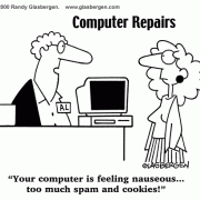 Computer Cartoons: home computer, home media center, computer desk, personal computer, family computer, family PC,spam, cookies, computer repair.