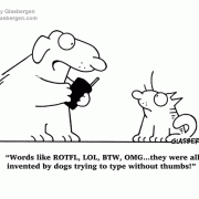 Social Networking Cartoons: cartoons about social networking, cartoons about texting, ROTFL, LOL, BTW, OMG, cartoons about text message abbreviations, cartoons about acronyms.