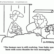 Social Networking Cartoons: cartoons about texting, cartoons about text messages, cartoons about cell phones, cartoons about small keyboard, cartoons about babies, cartoons about giving birth, cartoons about evolution.