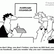 Social Networking Cartoons: cartoons about social networking, cartoons about Twitter, cartoons about Facebook, blogging, RSS feed, marriage counselor cartoons, cartoons about marriage communication.