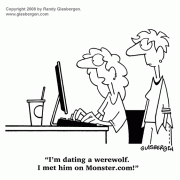 Digital Lifestyle Cartoons: digital media, new media, new media technology, digital media technology, digital innovation, digital media management, digital electronics, digital gadgets, cartoon about Monster.com, werewolf, wolfman, dating