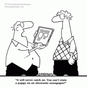 Digital Lifestyle Cartoons: cartoon about Internet newspapers, digital newspaper, iBooks, iPad cartoons, tablet computer, cartoons about Kindle.