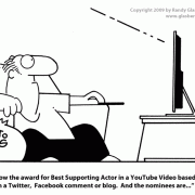 Digital Lifestyle Cartoons: digital media, new media, new media technology, digital media technology, digital innovation, digital media management, digital electronics, digital gadgets, cartoon about YouTube, cartoon about Facebook, Twitter, TV, cartoon about award show, best supporting actor award.