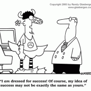 Dress for Success Cartoons:cartoons about business clothes, dress code, cartoons about business attire, proper business attire, business casual, wardrobe, office attire, office fashion, dress to impress, cartoons about clothes, success is a relative term, strange clothes.