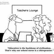 Education Cartoons: cartoons about teachers, school cartoons, classroom humor, cartoons about homework, classes, lessons, students, class assignments, learning, chiropractor, teacher\'s lounge.