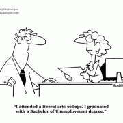 I attended a liberal arts college, I graduated with a bachelor of unemployment degree, job hunting, unemployed, university, education, HR, resumé, job search.