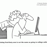 Cartoons about the internet, education cartoons, education technology, computers, computer cartoons, marriage cartoons, going online, online college, going to college online, internet university, education, frat party, frat-party.com.