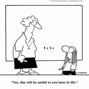 Education Cartoons: cartoons about teachers, school cartoons, classroom humor, cartoons about homework, classes, lessons, students, class assignments, math, useful math, math teacher, math class, math student.