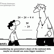 Education Cartoons: elementary school, elementary education, grade school, elementary school teachers, young students, pre-teen students, national debt, math, math problems, money, numbers.