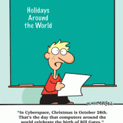 Education Cartoons: elementary school, elementary education, grade school, elementary school teachers, young students, pre-teen students, holidays, computers, Christmas, Bill Gates.