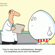 Diet Cartoons: low-carb diet cartoons, cartoons about Atkins Diet, Humpty Dumpty, eggs, protein.