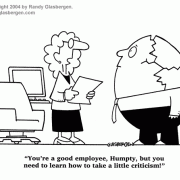 Teamwork Cartoons, Cartoons About Coworkers: employee relations, employee relationships, coworker relations, workforce, sensitive coworkers, fragile employees, Humpty Dumpty.
