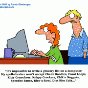 Computer Cartoons: home computer, home media center, computer desk, personal computer, family computer, family PC, spell-checker, groceries, product names.