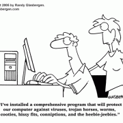 Computer Cartoons: home computer, home media center, computer desk, personal computer, family computer, family PC, virus protection, computer protection, anti-virus software