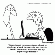 Computer Cartoons: home computer, personal finances, money cartoons, paycheck, online banking, bank online, family computer, personal computer.