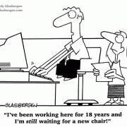 Golden Oldie Cartoons: office furniture, office chair, patience.