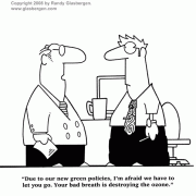 Cartoons About Going Green, Cartoons About Green Technology, green lifestyle, green living, green products, green strategies, green policy, green home, green office, green thinking, green actions, green business, green technology, green energy, low-carbon footprint, ecology,  energy policy, ozone, bad breath
