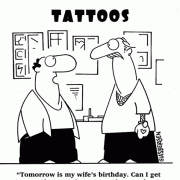 Marriage Cartoons, Love Cartoons:marriage problems, relationship problems, relationship issues, communication, couples, improving relationships, friend, lover, loving, loving someone, showing love, gift, birthday, wife\'s birthday, sexy tattoo, tatto, getting tattooed.