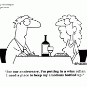 For our anniversary, I'm putting in a wine cellar. I need a place to keep my emotions bottled up.