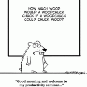 Good morning and welcome to my productivity seminar..., woodchuck, presentations, powerpoint.