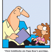 Cartoons About Dieting, cholesterol, porridge, Goldilocks, bedtime story, story book, three bears, healthy heart, cardiology, father, daughter, grandfather.