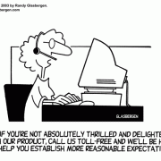 Cartoons about telemarketing,  sales cartoons, telemarketers, phone sales, money back guarantee, cartoons for telemarketer training, customer expectations, meeting customer expectations.