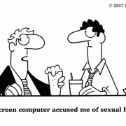 Computer Cartoons, Office Technology Cartoons: digital information processing,  business machines, office electronics, cartoons about computer technology,digital information management, office equipment, office machines, coping with office machines, coping with office technology,touch-screen technology, sexual harassment.