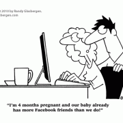 Digital Lifestyle Cartoons and Comics: Facebook, Facebook friends, social networking cartoons, popularity, pregnancy, fetus.