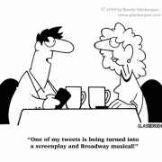 Digital Lifestyle Cartoons: cartoon about Twitter, one of my tweets is being turned into a Broadway musical.