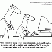 Cartoon about information security, hackers, encryption, code.
